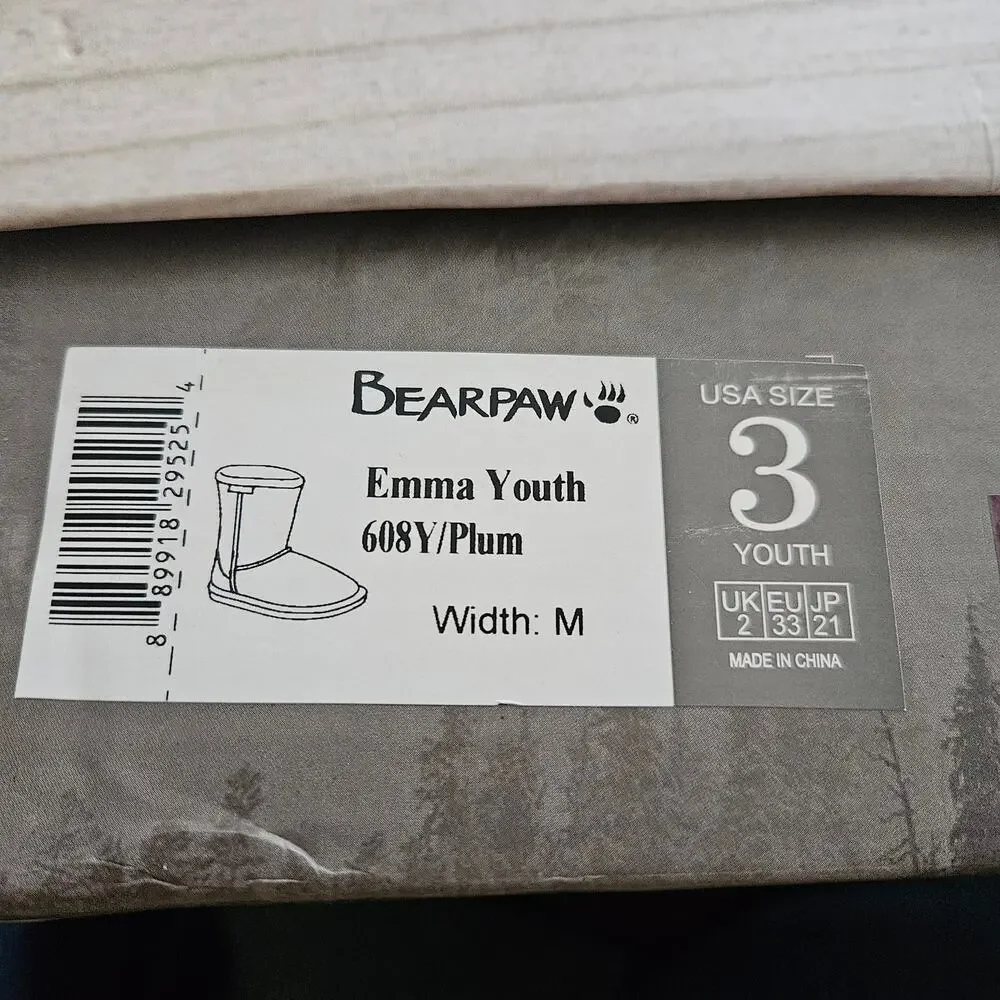Bearpaw Emma Youth Short Boots Plum sz 3 M EUC